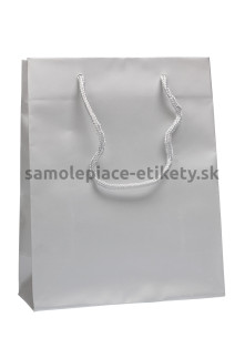 Papierová taška 22x10x27,5 cm s bavlnenými držadlami, strieborná matná