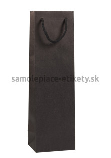 Papierová taška na fľašu, 12x9x40 cm, s bavlnenými držadlami, čierna