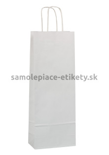 Papierová taška na fľašu, 15x8x40 cm, s krútenými papierovými držadlami, biela