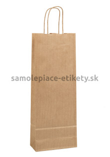 Papierová taška na fľašu, 15x8x40 cm, s krútenými papierovými držadlami, prírodná