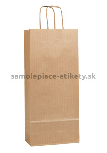 Papierová taška na dve fľaše, 18x8x40 cm, s krútenými papierovými držadlami, prírodná