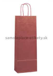 Papierová taška na fľašu, 15x8x40 cm, s krútenými papierovými držadlami, vínová