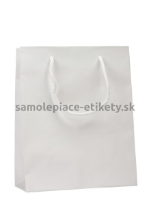 Papierová taška 25x11x31 cm s bavlnenými držadlami, biela lesklá