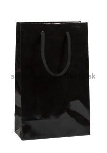 Papierová taška 16x8x25 cm s bavlnenými držadlami, čierna lesklá