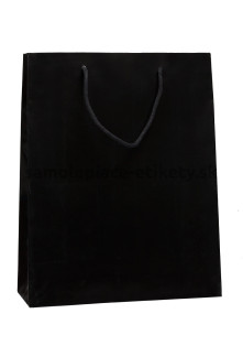 Papierová taška 25x11x31 cm s bavlnenými držadlami, čierna lesklá