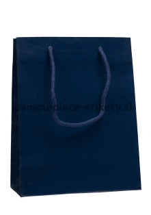 Papierová taška 22x10x27,5 cm s bavlnenými držadlami, modrá lesklá