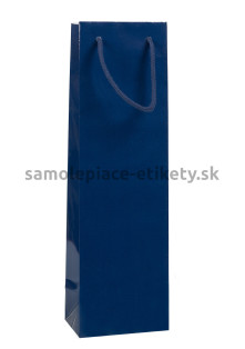Papierová taška na fľašu, 12x9x40 cm, s bavlnenými držadlami, modrá lesklá