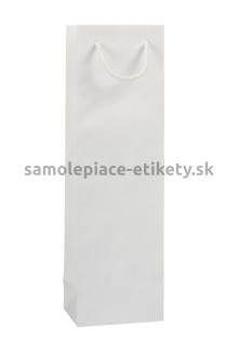 Papierová taška na fľašu, 12x9x40 cm, s bavlnenými držadlami, biela