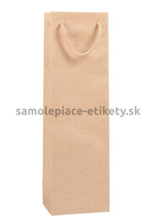 Papierová taška na fľašu, 12x9x40 cm, s bavlnenými držadlami, prírodná