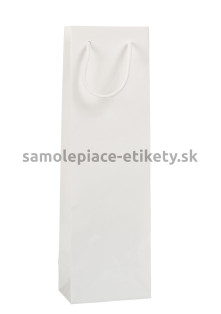 Papierová taška na fľašu, 12x9x40 cm, s bavlnenými držadlami, biela matná
