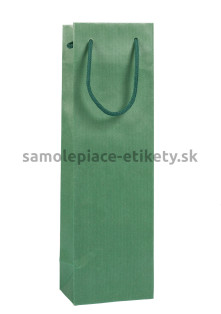 Papierová taška na fľašu, 12x9x40 cm, s bavlnenými držadlami, zelená