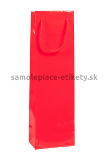 Papierová taška na fľašu, 12x9x40 cm, s bavlnenými držadlami, červená lesklá