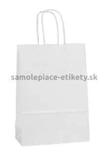 Papierová taška 18x8x25 cm s krútenými papierovými držadlami, biela