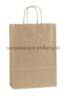Papierová taška 23x10x32 cm s krútenými papierovými držadlami, prírodná ryhovaná
